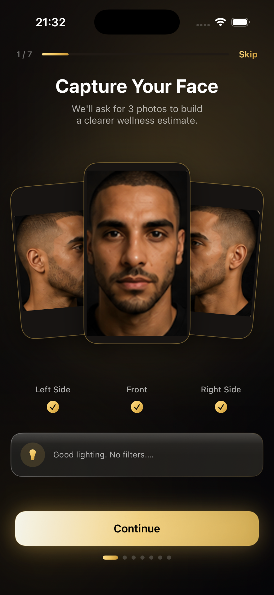 Capture your face screen with three guided photos
